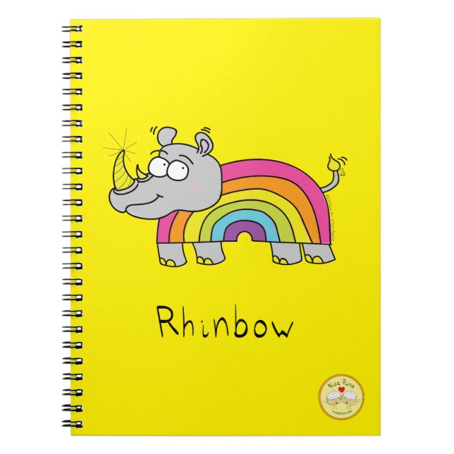 Funny Rhino Rainbow Cute Kids Tecknad Anteckningsbok (Framsidan)