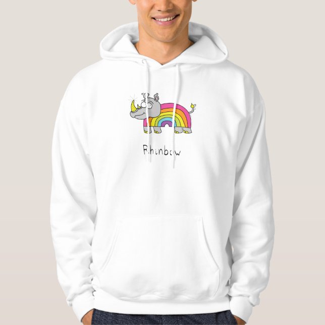 Funny Rhino Rainbow Cute Kids Tecknad Hoodie (Framsida)