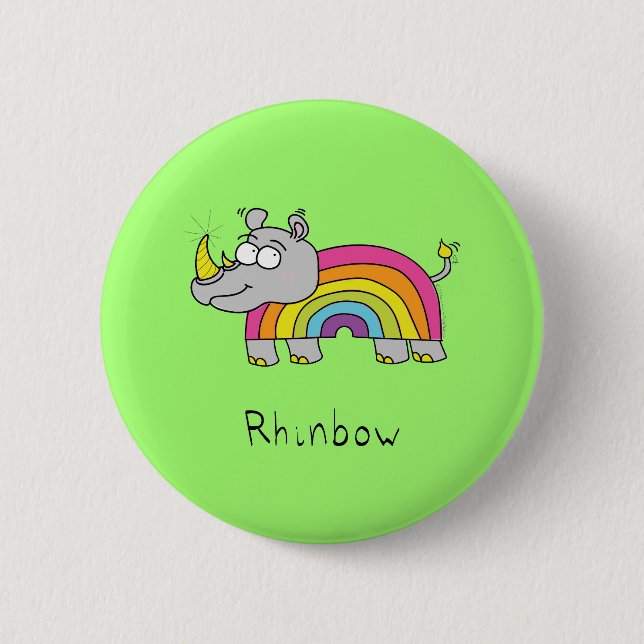Funny Rhino Rainbow Cute Kids Tecknad Knapp (Framsida)