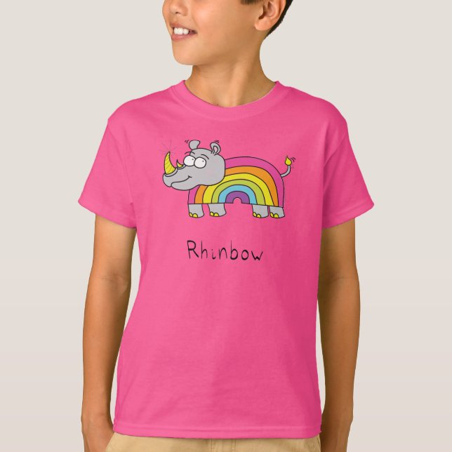 Funny Rhino Rainbow Cute Kids Tecknad T Shirt (Framsida)