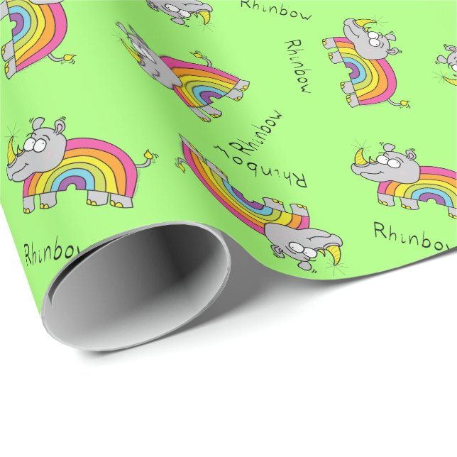 Funny Rhino Rainbow Cute Rhinoceros Kids Tecknad Presentpapper (Rullad Hörn)