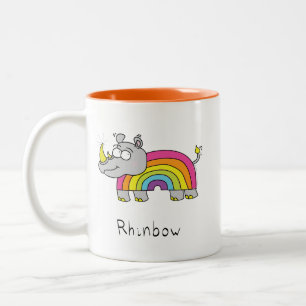 Funny Rhino Rainbow Cute Rhinoceros Kids Tecknad Två-Tonad Mugg