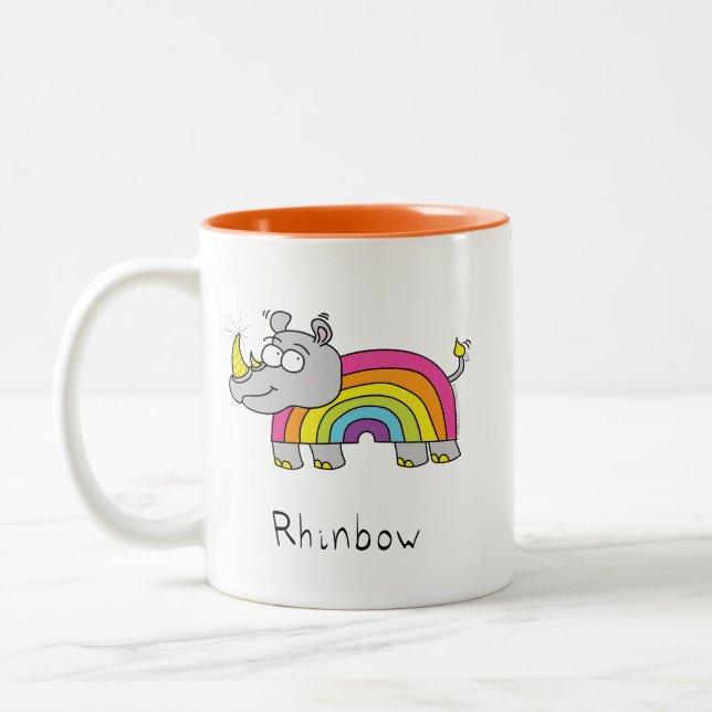 Funny Rhino Rainbow Cute Rhinoceros Kids Tecknad Två-Tonad Mugg (Vänster)