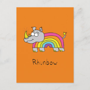 Funny Rhino Rainbow Cute Rhinoceros Kids Tecknad Vykort