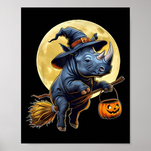 Funny Rhino Witch Hat Pumpkin Halloween Costume Poster (Framsidan)
