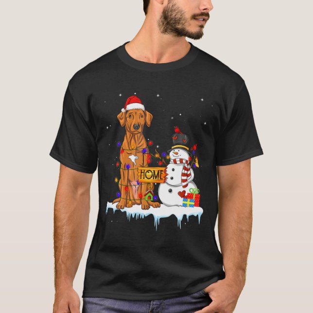Funny Rhodesian Ridgeback Dog Christmas Snowman Xm T Shirt (Framsida)