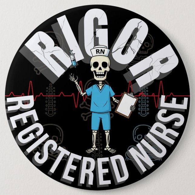 Funny Rigor RN Skeleton Med Halloween Skull Art Knapp (Framsida)