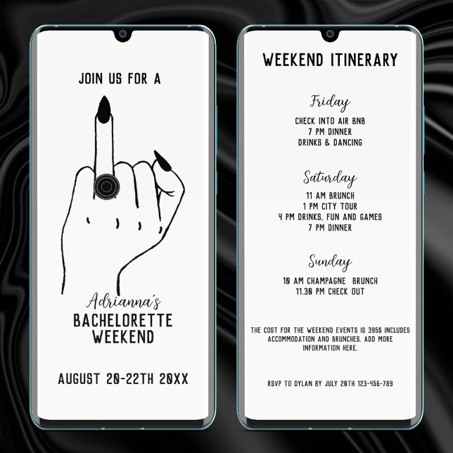 Funny Ring Finger Bachelorette Helg Itinerary Inbjudningar (ring finger funny bachelorette party invitation weekend itinerary)