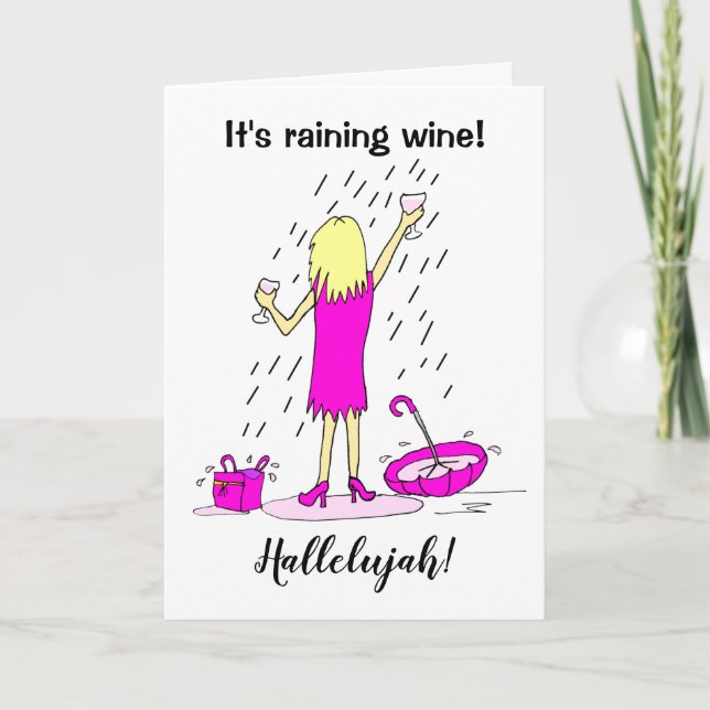 Funny Rining Vin Woman Birthday Card Kort (Framsida)