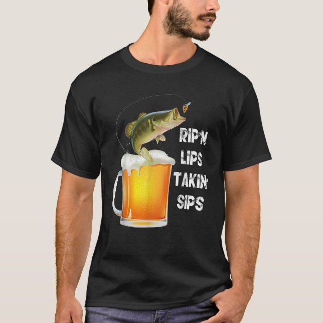 Funny Rip i Läppar Takin Sips Fishing Älskare T Shirt (Framsida)