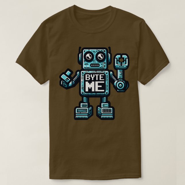 Funny Robot AI AGI Humor Byte Me T Shirt (Design framsida)