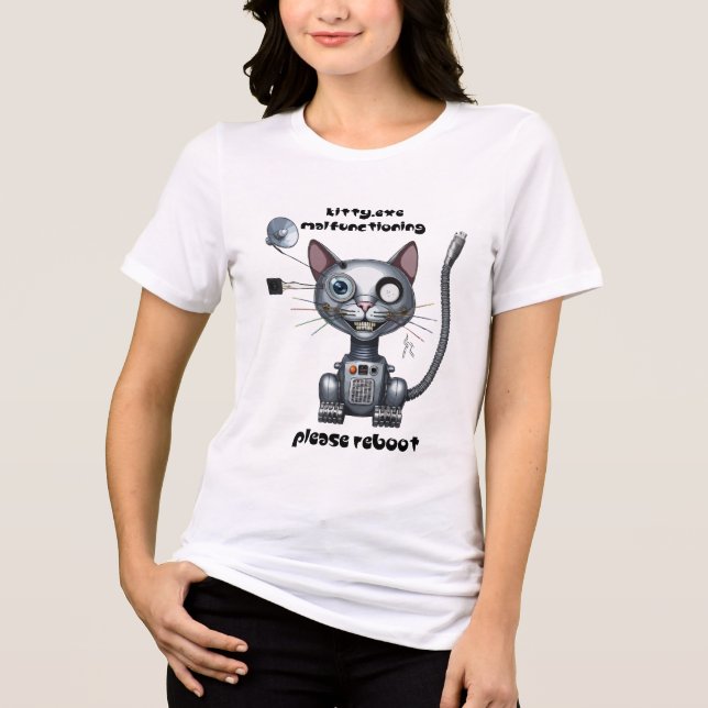 Funny Robot Cat T Shirt (Framsida)