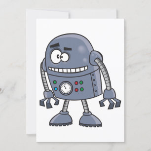 Funny Robot Character Cute Blue Retro Inbjudningar