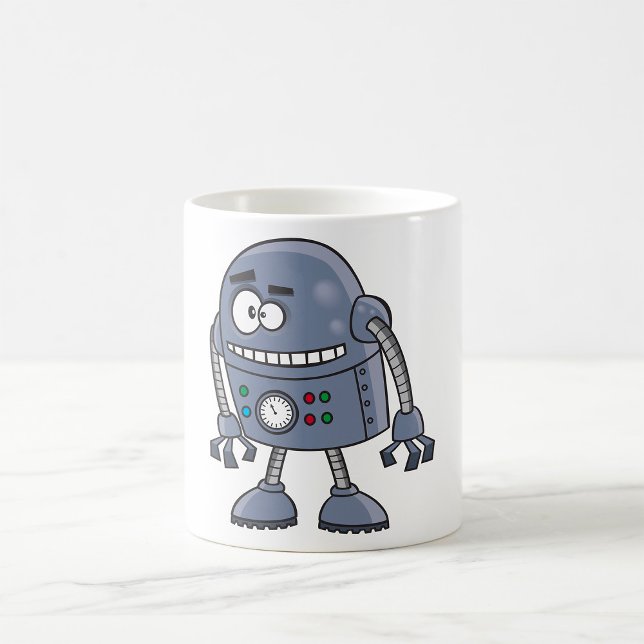 Funny Robot Character Cute Blue Retro Kaffemugg (Skapare uppladdad)