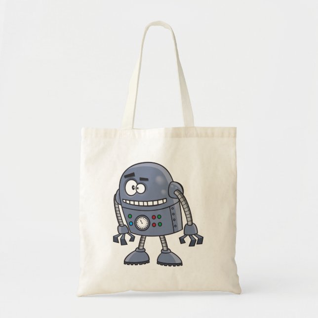 Funny Robot Character Cute Blue Retro Tygkasse (Framsidan)