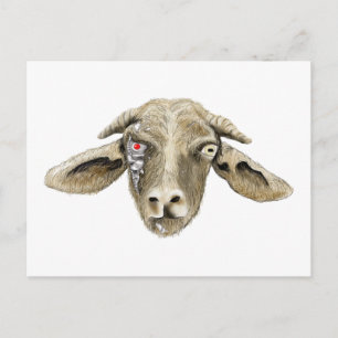 Funny Robot Goat Science fiction Parody Humor Vykort