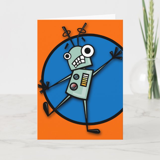 FUNNY ROBOT INTERRUPTED GREETING CARD KORT (Framsida)