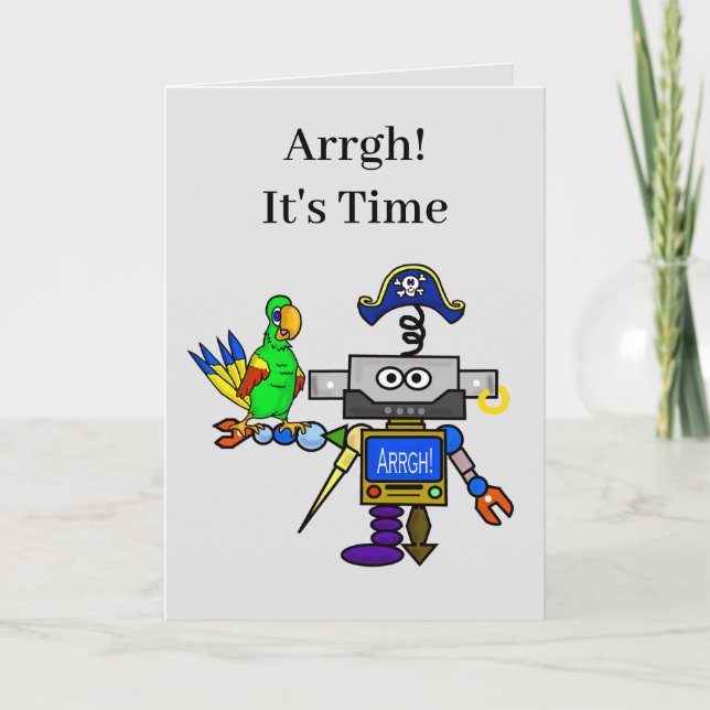 Funny Robot Pirat Romantic Card Helgkort (Framsida)
