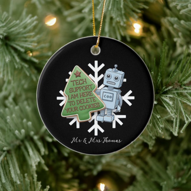 Funny Robot Tech Support "Delete Your Cookies"  Julgransprydnad Keramik (Träd)