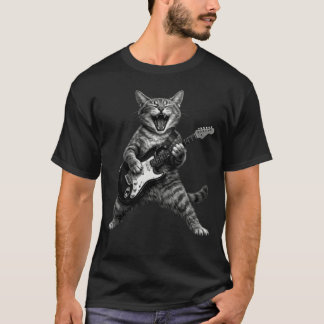 Funny Rock and Roll Cat Playing Electric Guitar T Shirt