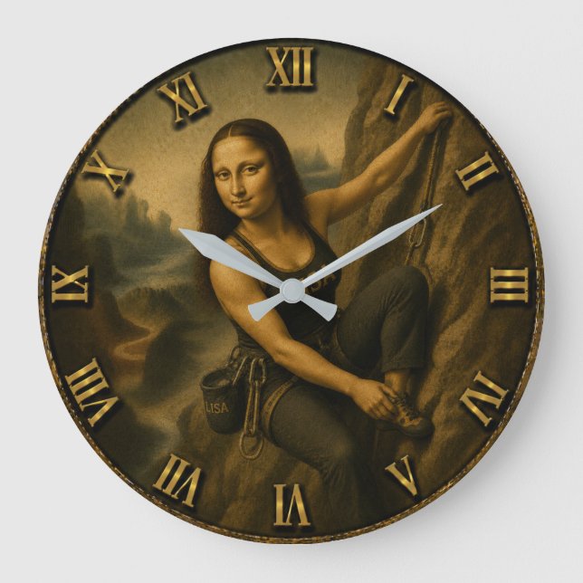 Funny Rock Climbing Mona Lisa Mountain Gift Stor Klocka (Framsida)