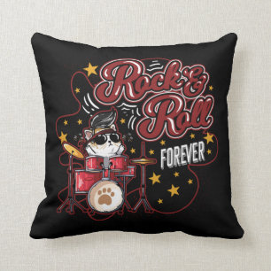 Funny Rock n Roll Forever Coola Drummer Cat Kudde