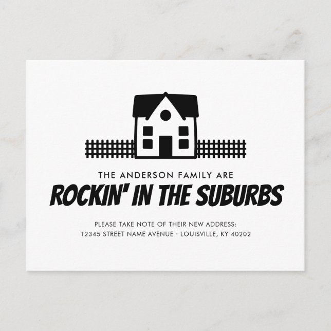 Funny Rockin' i Suburbs Vi har flyttat Flytta Meddelande Vykort (Framsida)