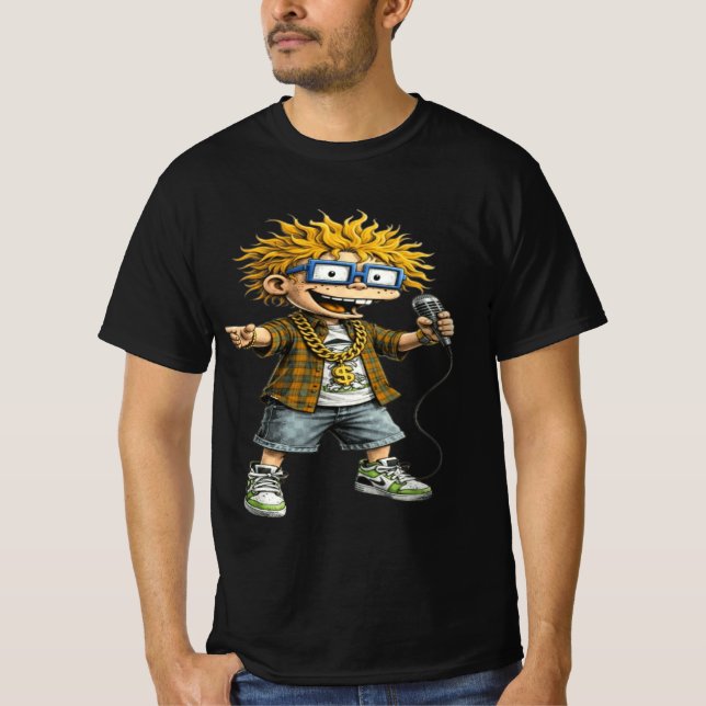 Funny Rockstar Cartoon Character Graphic T-Shirt  (Framsida)