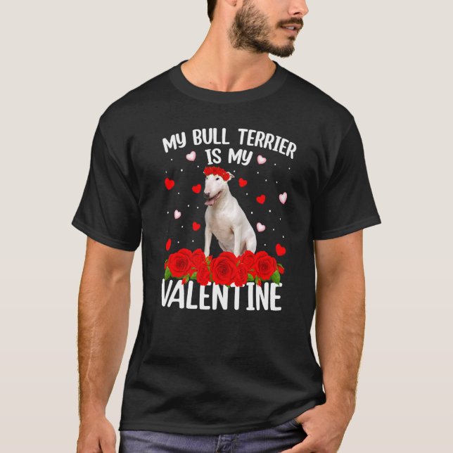 Funny Röd ros Flower Heart Bull Terrier Hund Valen T Shirt (Framsida)