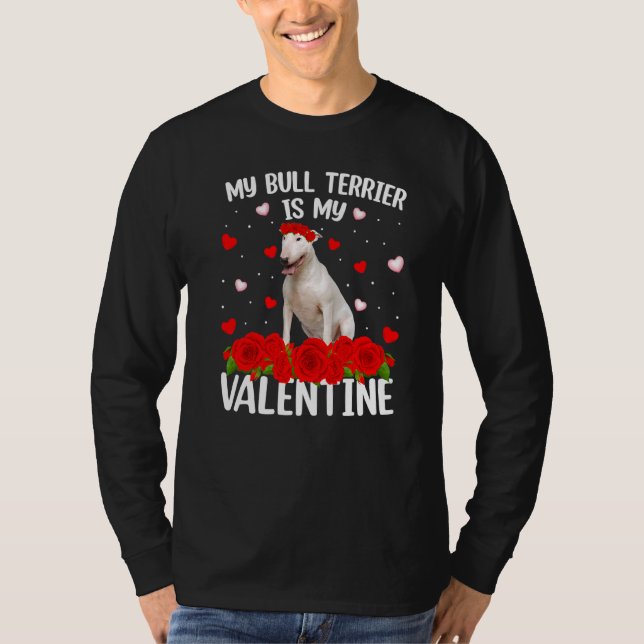 Funny Röd ros Flower Heart Bull Terrier Hund Valen T Shirt (Framsida)