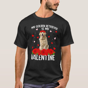 Funny Röd ros Flower Heart Golden Retriever Hund V T Shirt