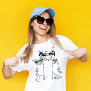 Funny Roligt Grinning Gang Hund Cat Parrot-tecken T Shirt