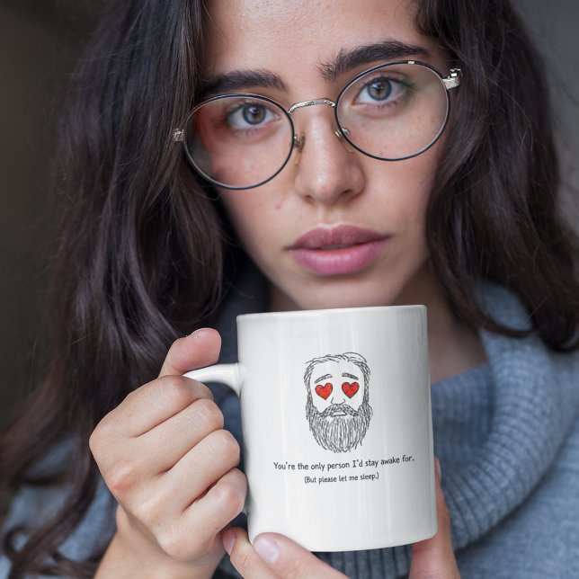 Funny Romantic Bearded Man Sleepy In Love Mug Kaffemugg (Skapare uppladdad)