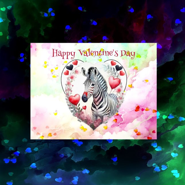 Funny Romantic Black White Rand Zebra Valentine Helg Vykort (Funny Romantic Black White Stripes Zebra Valentine Holiday Postcard)