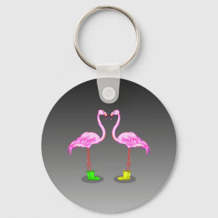 Funny Romantic Rosa Flamingos Wearing Boots Nyckelring
