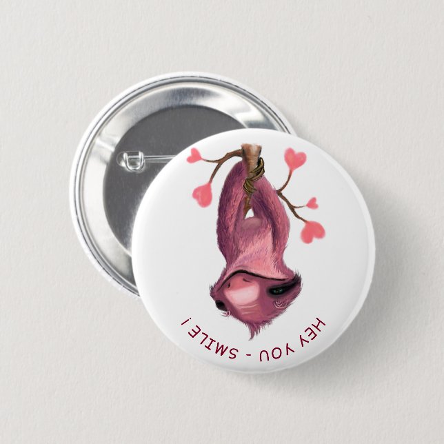 Funny Romantic Sloth Smile Button Knapp (Framsida & baksida)