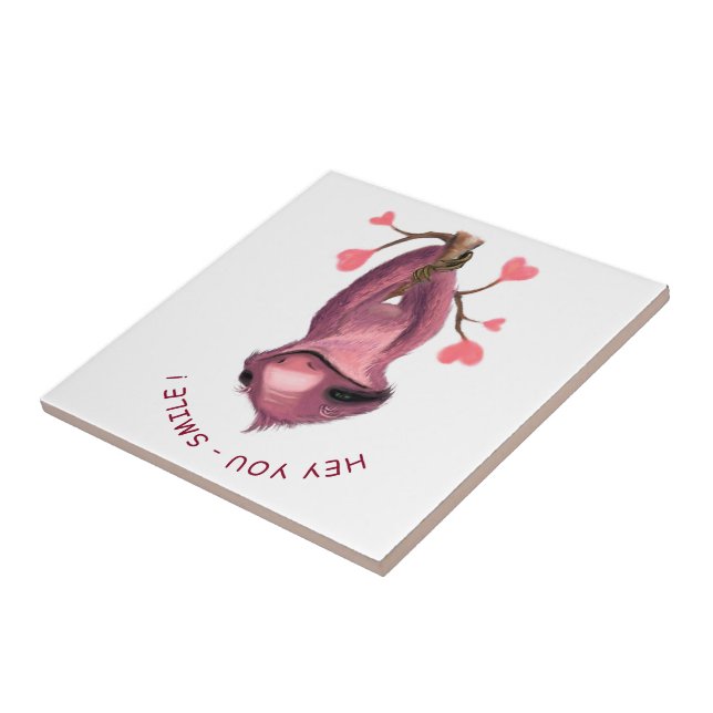 Funny Romantic Sloth Smile Tecknad Animal Teckning Kakelplatta (Sidan)