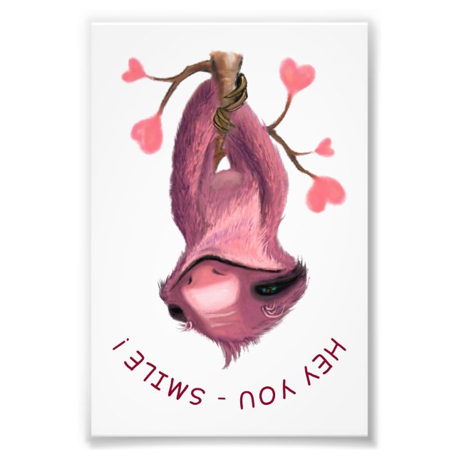 Funny Romantic Sloth Smile Tecknad - Anpassade Fototryck (Framsidan)