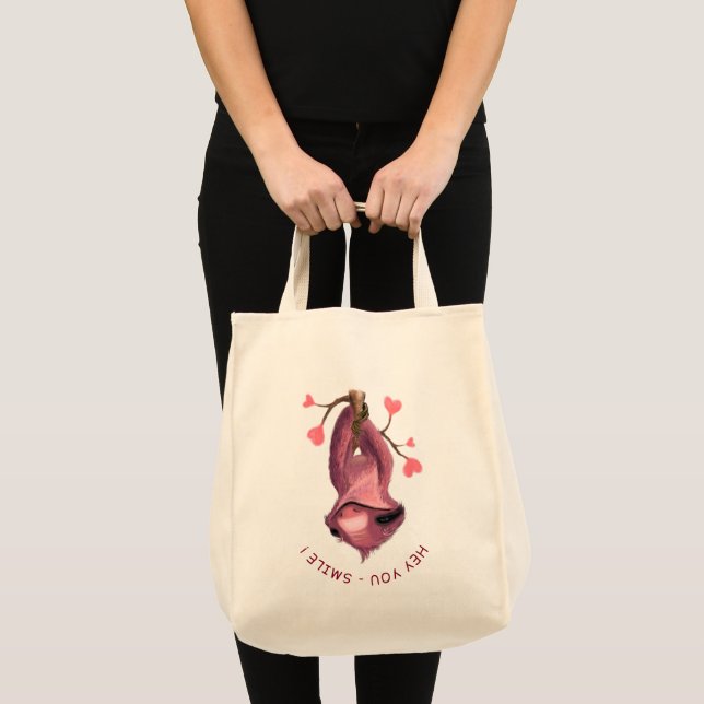Funny Romantic Sloth Smile Tote Bag Tygkasse (Framsida (produkt))
