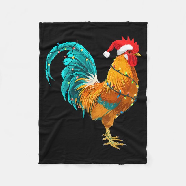 Funny Rooster Chicken Santa Christmas Lights Farme Fleecefilt (Framsidan)