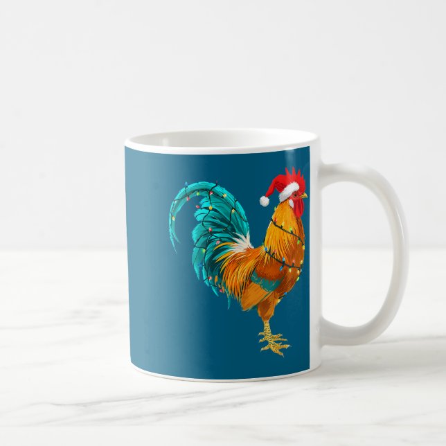 Funny Rooster Chicken Santa Christmas Lights Farme Kaffemugg (Höger)