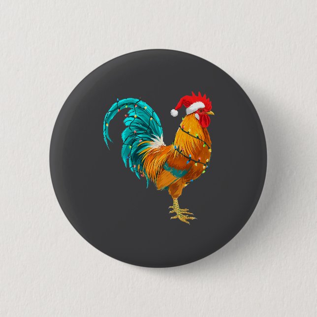 Funny Rooster Chicken Santa Christmas Lights Farme Knapp (Framsida)