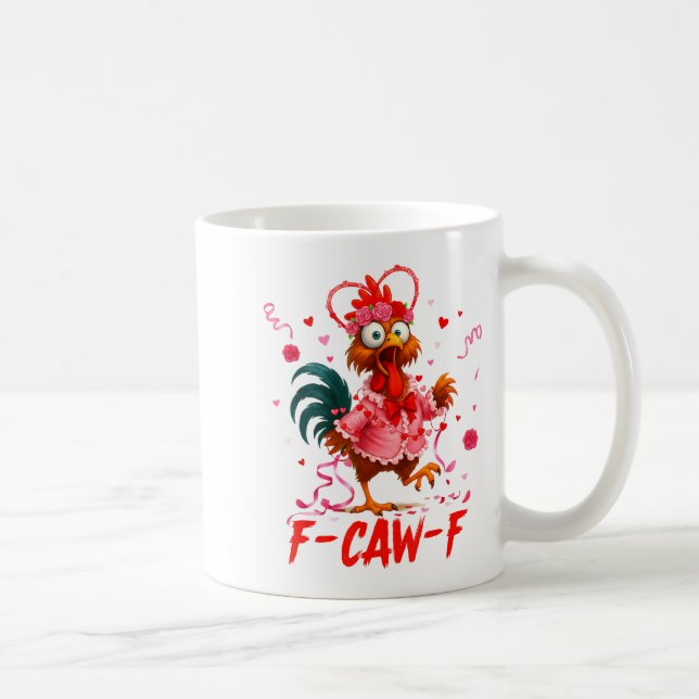 Funny Rooster F-caw-f Valentines Day Chicken Fcawf Kaffemugg (Höger)