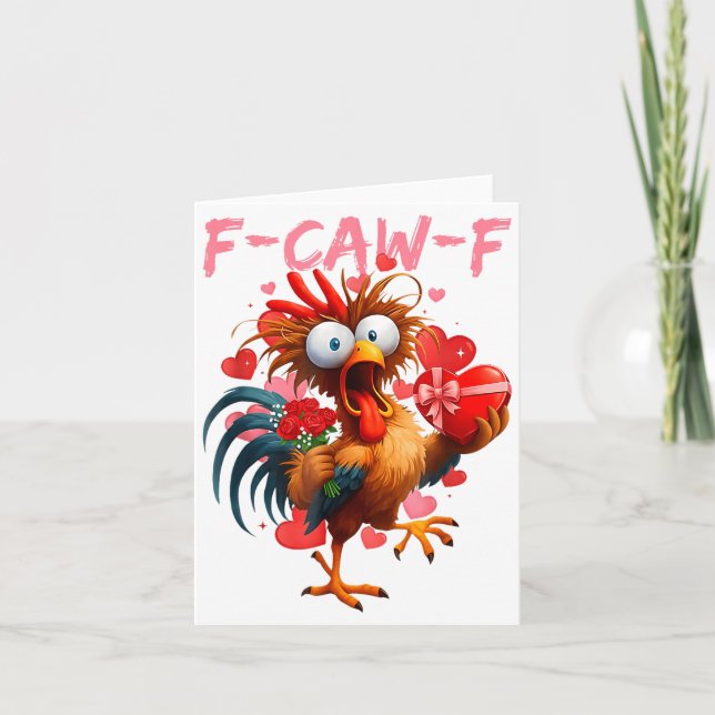 Funny Rooster F-caw-f Valentines Day Chicken Fcawf Kort (Framsida)
