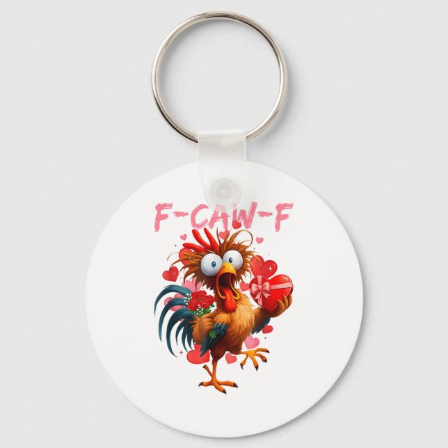 Funny Rooster F-caw-f Valentines Day Chicken Fcawf Nyckelring (Framsida)