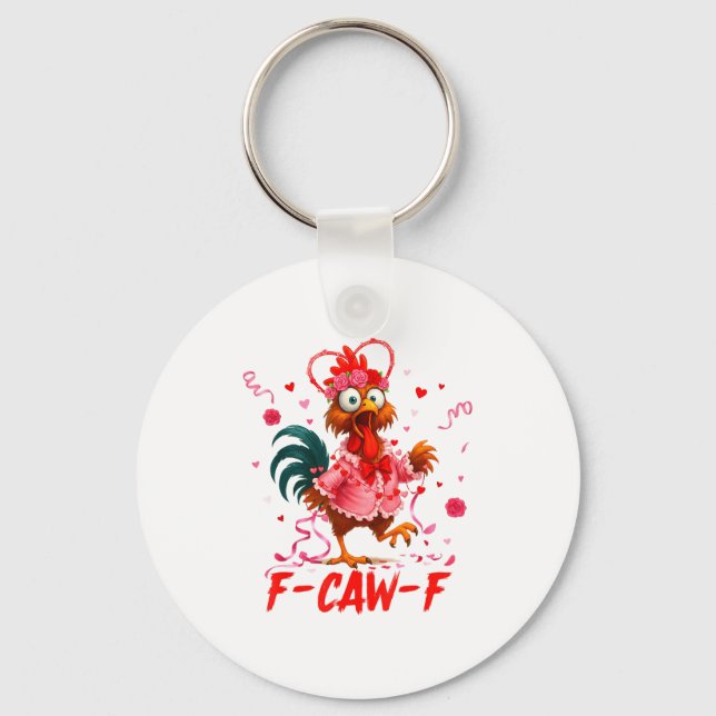 Funny Rooster F-caw-f Valentines Day Chicken Fcawf Nyckelring (Framsida)