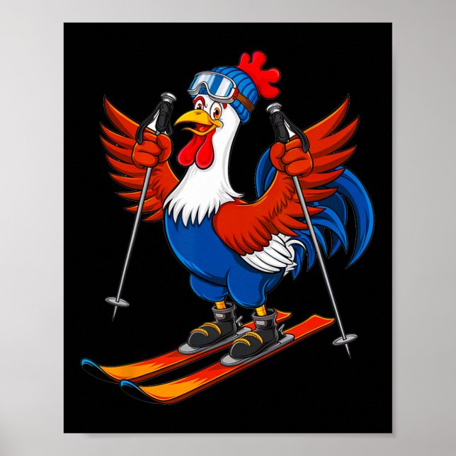 Funny Rooster Skiing Adventure Cartoon  Poster (Framsidan)