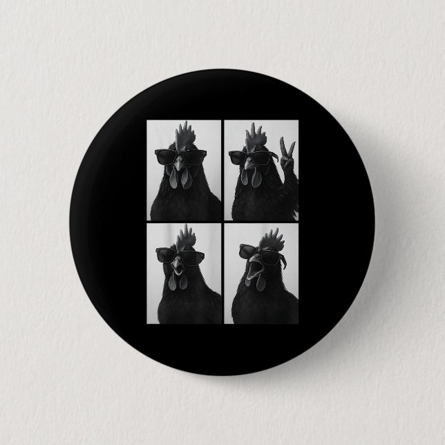 Funny Rooster With Sungles Photobooth Selfie Farm  Knapp (Framsida)