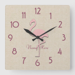 Funny Rosa Flamingo Add Namn Wall Clock Fyrkantig Klocka
