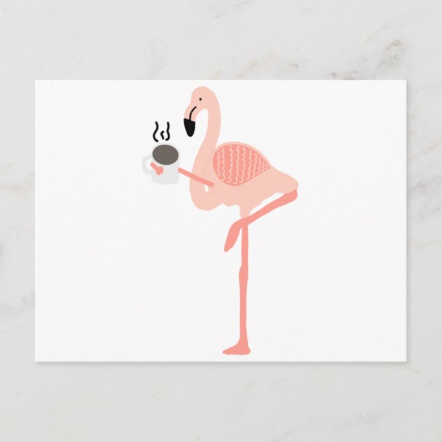 Funny Rosa Flamingo Drinking Coffee Vykort (Framsida)